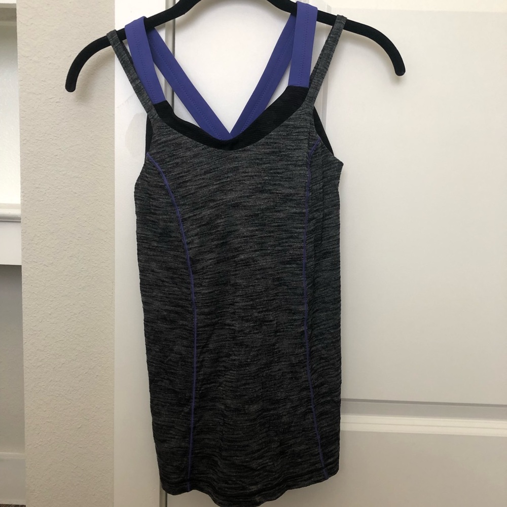 Lululemon Women’s Top, Tank Top, Gray and Purple, Crisscross Straps, Size 4